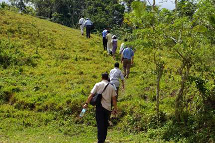 Hiking up the mountain for service
